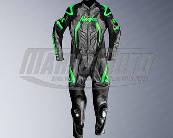 Kawasaki Ninja Motorcycle Leather Race Suit: Cowhide & Kangaroo Leather
