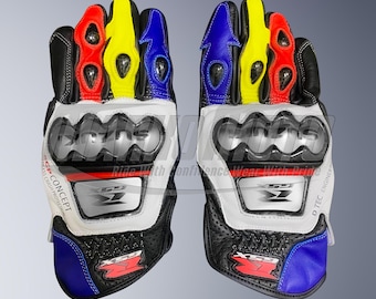 Suzuki GSX-R Motorcycle Racing Leather Gloves: Armored, Pre-Curved Fit