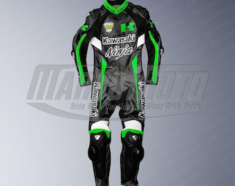 Kawasaki Ninja Motorcycle Leather Race Suit: Cowhide & Kangaroo