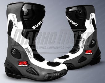 Suzuki GSX-R Leather Racing Boots: Enhanced Ankle Support