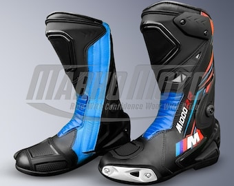 BMW Motorrad Leather Motorcycle Racing Boots, Custom Design