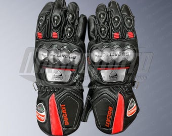 Ducati Racing Leather Motorcycle Gloves: Armored, Ergonomic Fit
