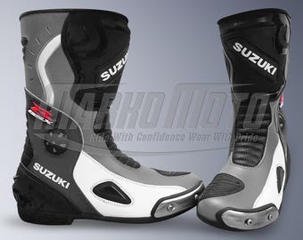 Suzuki GSX-R Leather Motorcycle Racing Boots: Enhanced Ankle Support