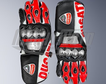 Ducati Racing Leather Motorcycle Gloves: Armored Biker Gloves