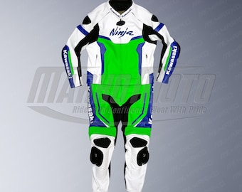Kawasaki Ninja Motorcycle Racing Suit: Cowhide & Kangaroo Leather