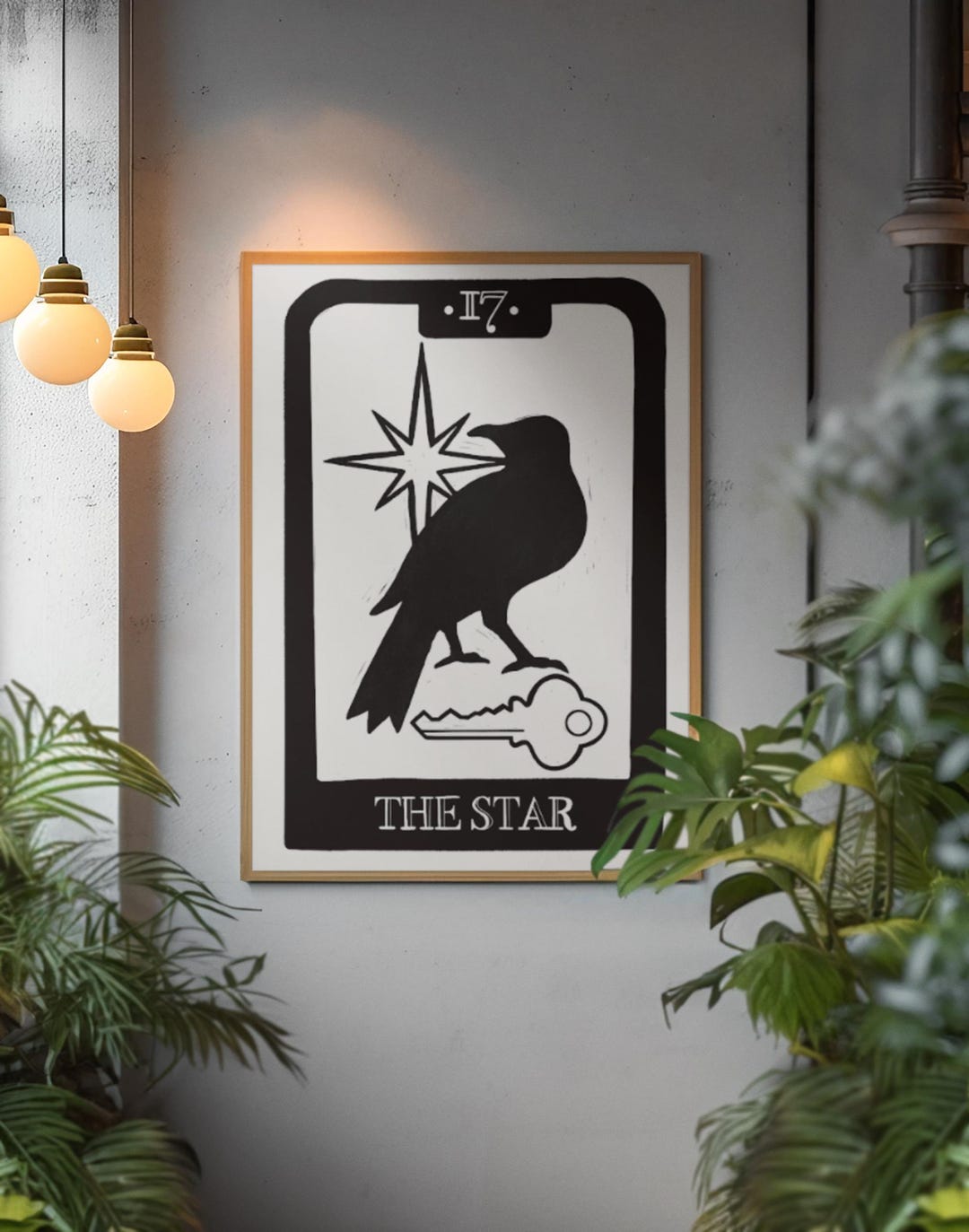 Alt Crow Design Tarot Crow Block Print Poster, || Witchy Retro Decor, Halloween Home ...