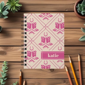 Personalized Name Notebook - Cowgirl Junk Journal - Personalized Gifts for Students, Custom Back-To-School Gifts, Pink Western Journal