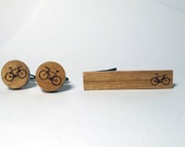 Bike Tie Clip e Cuff Link Set, Legno