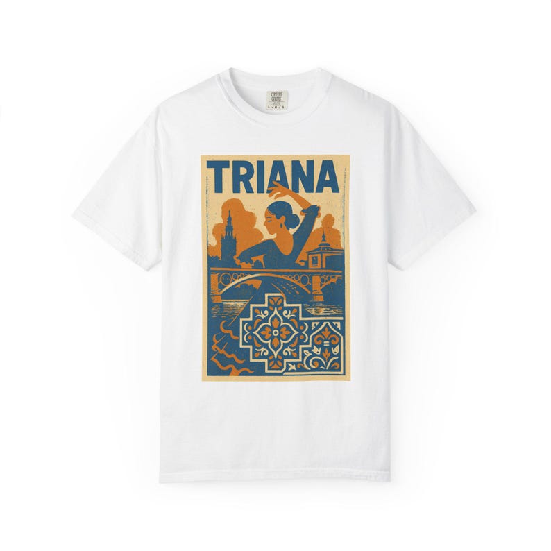 Unisex Garment-Dyed T-shirt with Triana Design, Vintage Style Tee, Casual Wear, Gift for Travelers, Summer Outing, Artistic Shirt image 3