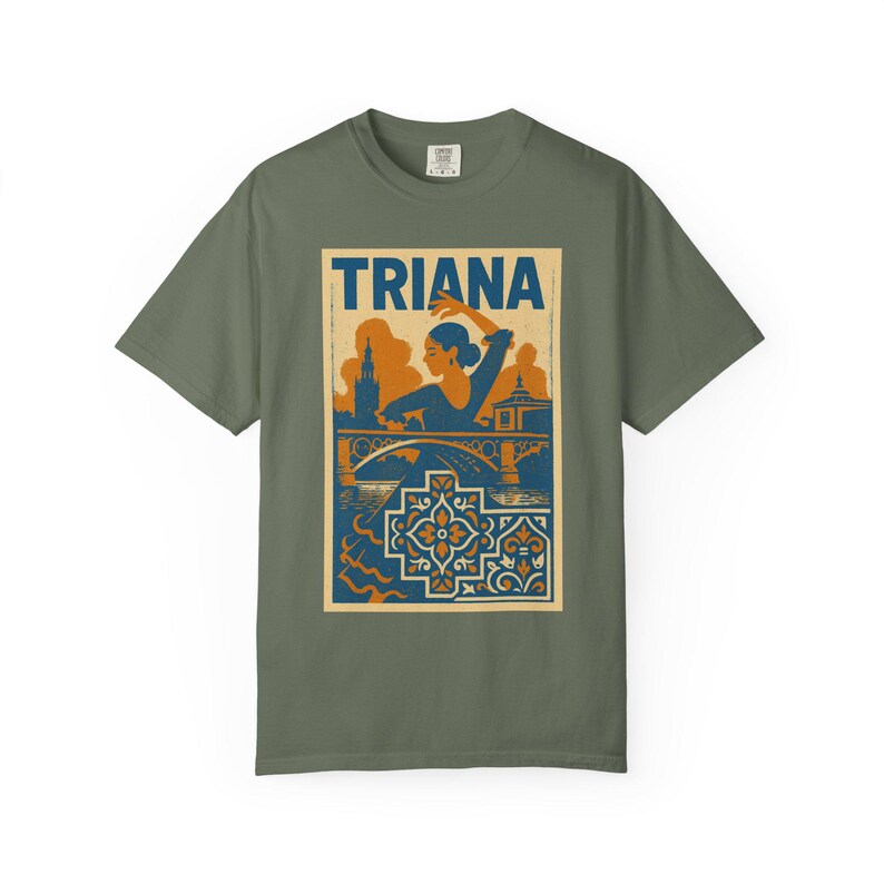Unisex Garment-Dyed T-shirt with Triana Design, Vintage Style Tee, Casual Wear, Gift for Travelers, Summer Outing, Artistic Shirt image 2