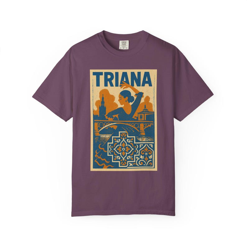 Unisex Garment-Dyed T-shirt with Triana Design, Vintage Style Tee, Casual Wear, Gift for Travelers, Summer Outing, Artistic Shirt image 8
