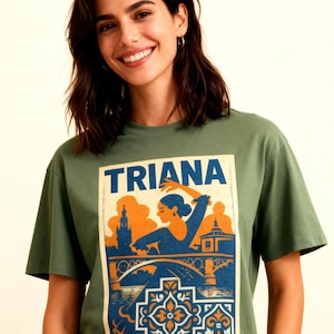 Unisex Garment-Dyed T-shirt with Triana Design, Vintage Style Tee, Casual Wear, Gift for Travelers, Summer Outing, Artistic Shirt image 1