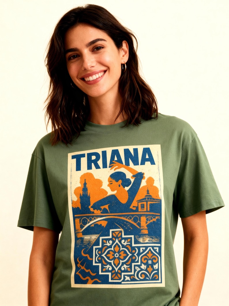 Unisex Garment-Dyed T-shirt with Triana Design, Vintage Style Tee, Casual Wear, Gift for Travelers, Summer Outing, Artistic Shirt image 1