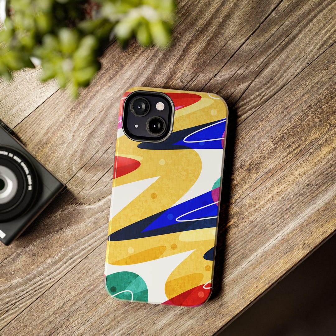 Abstract Retro Shapes Phone Case | Colorful Geometric Pattern Tough ...