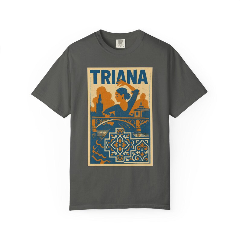 Unisex Garment-Dyed T-shirt with Triana Design, Vintage Style Tee, Casual Wear, Gift for Travelers, Summer Outing, Artistic Shirt image 6