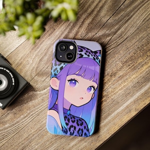 Purple Anime Girl phone case | Cute Violet Aesthetic Tough Phone Cases