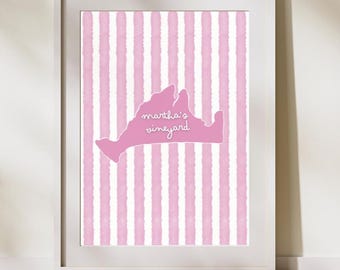 Martha's Vineyard Print | Coastal Wall Decor | New England Summer Art | Pink Coastal Chic
