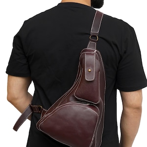 Leather Sling Bag Full Grain Leather Belt Bag, Leather Fanny Pack, Birthday Gift for Him, Personalized Gift for Him, Chest Bag
