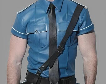 Handmade Black Leather Half Sleeve Shirt: Western Biker Style