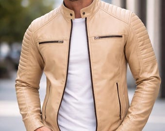 Slim Fit Cowhide Leather Biker Jacket – Quilted Shoulders, Clubwear