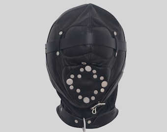 Leather Gimp Mask: Black Full Head Gear with Removable Gag