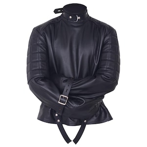 Genuine Black Leather padded Straitjacket Restricted