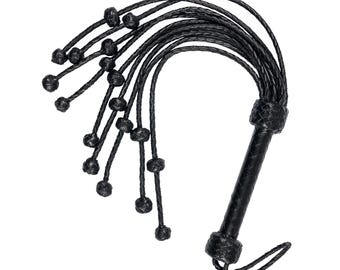 Handmade Black Leather Flogger, Cat o' Nine Tails - Mature Cosplay