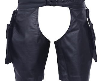 Lederchaps aus Rindsleder mit Cargotaschen, stylische Biker-Shorts
