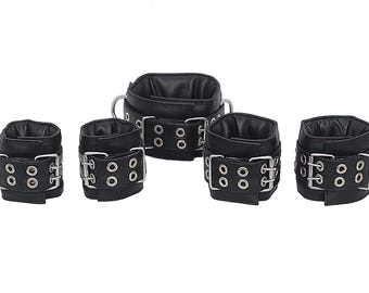 Ensemble de manchette en cuir fait main : poignet, cheville et col réglables