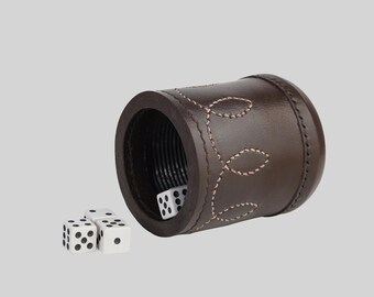 Handmade Leather Dice Cup with 5 Dice: Ribbed Interior, Board Game Gift