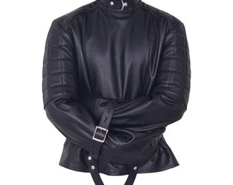 Leather Straitjacket, Black Cowhide with Adjustable Straps for Performance