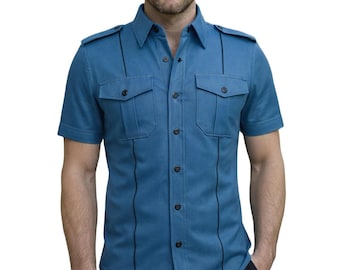 Men's Leather Shirt, Biker Style with Snap Button Fastenings