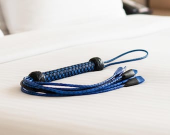 Leather Flogger with Blue Cowhide Falls | Durable BDSM Whip for Impact Play