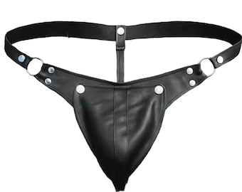 Men’s Leather Jockstrap with Removable Codpiece Black Thong Underwear For Men Adult Mature Gift