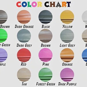 A white table with a grid of colored circles, each labeled with a color name like "Dark Brown," "Black," "Yellow," and "Blue."
