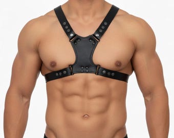 Men’s Leather Chest Harness with Adjustable Buckles Adult Clubwear Costume Accessory