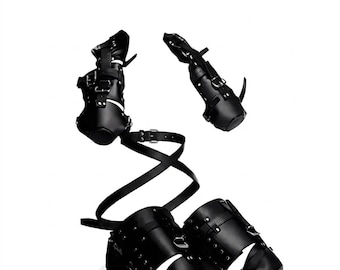 Leather Pet Crawler Bondage Restraint Set, BDSM Arm & Leg Binder Pouches, Puppy Pet Play Full Body Harness