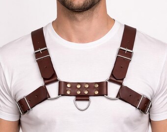 Handcrafted Leather Chest Harness - Adjustable Buckle Body Strap