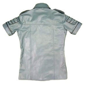 Men's Genuine Leather Biker Shirt, Short Sleeve Western Top image 3