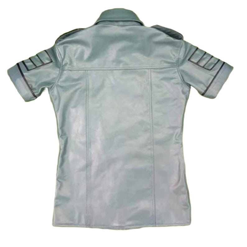Men's Genuine Leather Biker Shirt, Short Sleeve Western Top image 3