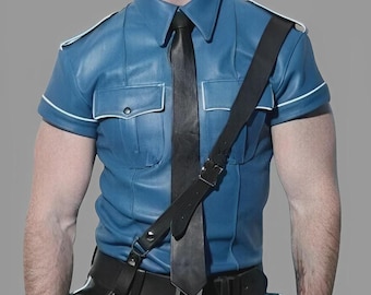 Leather Shirt with Chest Pockets, Biker Fashion Style in Genuine Cowhide