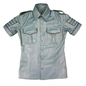 Men's Genuine Leather Biker Shirt, Short Sleeve Western Top image 2