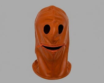 Leather Hood Mask Monster, Halloween Creature Costume, Full Head Zipper Mouth Mask