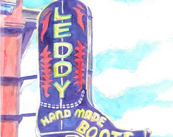 Boot Store Sign: print of my original watercolor painting of the Leddy's Sign