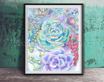 Succulent Garden: Print of Original Watercolor