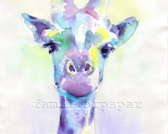 Sweet Giraffe: Print of Original Watercolor Zoo Animal Painting