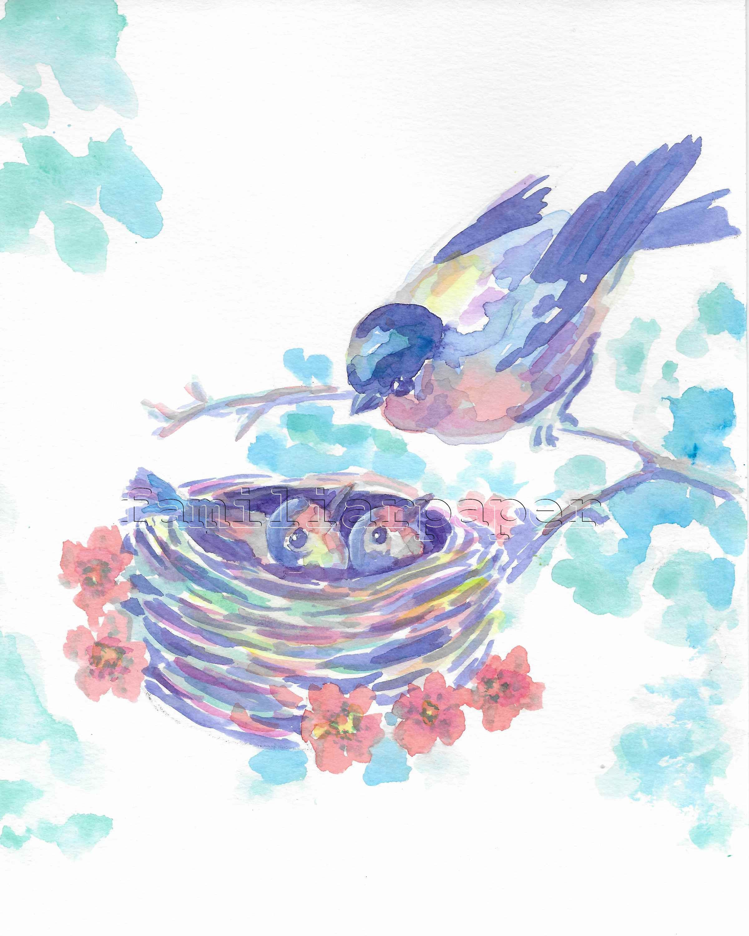Birds In Nest original watercolor - agrohort.ipb.ac.id