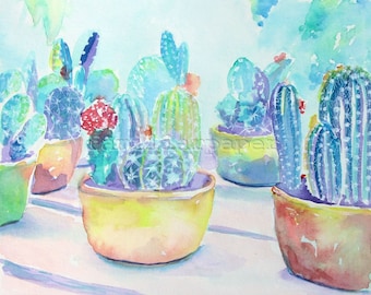 Print of Original Cactus Pots Painting 8x10 or 11x14