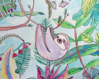 Sweet Sloth - Print of Original Watercolor Painting