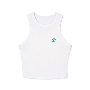 Women&#39;s Wild Waves Micro Rib Racer Tank Top - Summer Vibes Tee, Beachwear, Vacation Outfit, Festival Top, Gift for Her